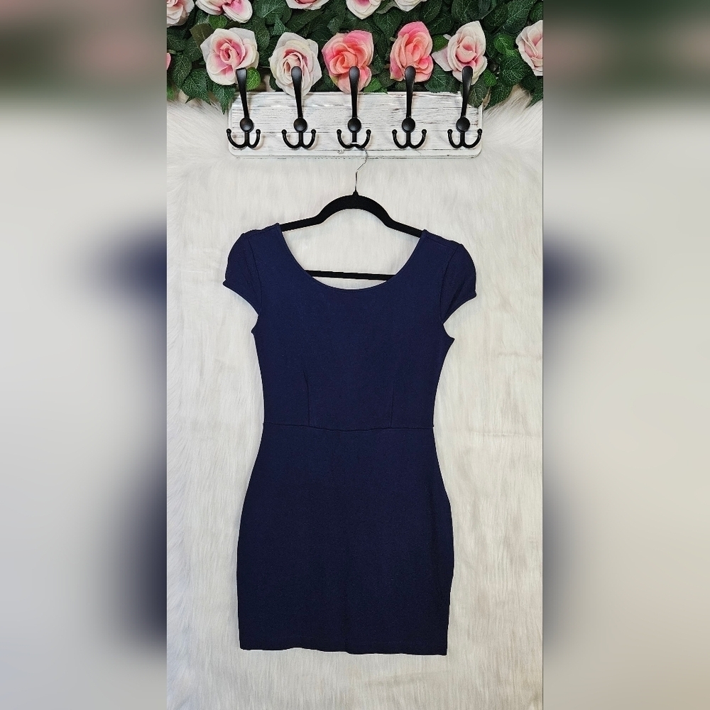 Zara Collection Bodycon Bright Navy Low Back Mini Dress